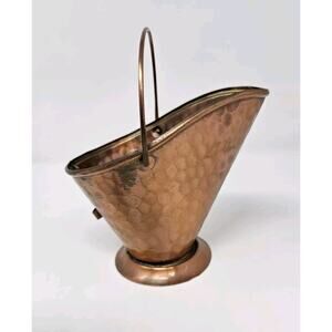 Vintage Gregorian Copper Mini Coal Scuttle Match Kindling Hammered Bucket